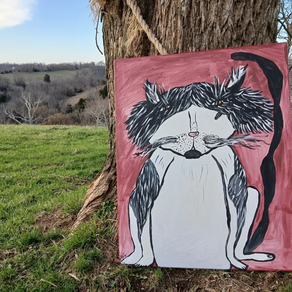 Tuxedo Cat Painting Folk Art - Picture 4 of 10